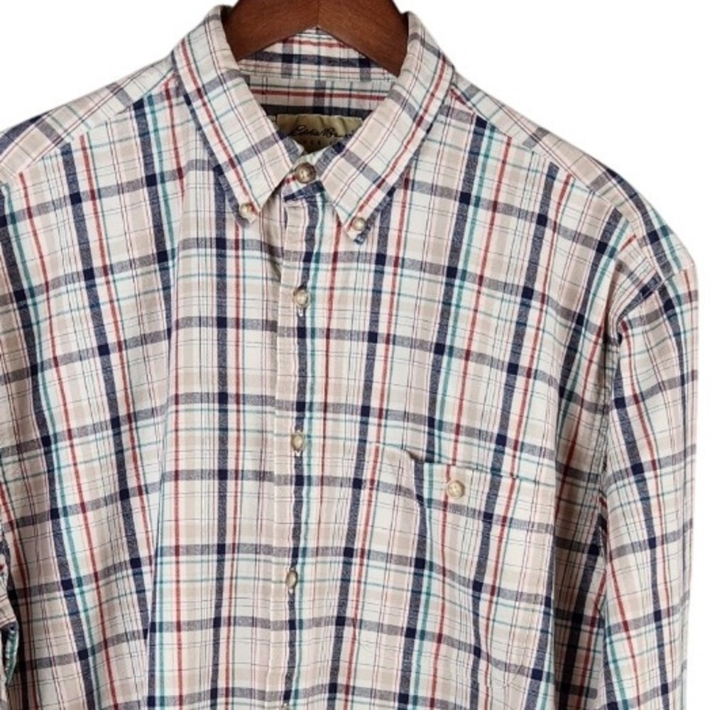 Eddie Bauer Mens Plaid Button Down Shirt Long Sleeve Regular Fit Cotton Size L